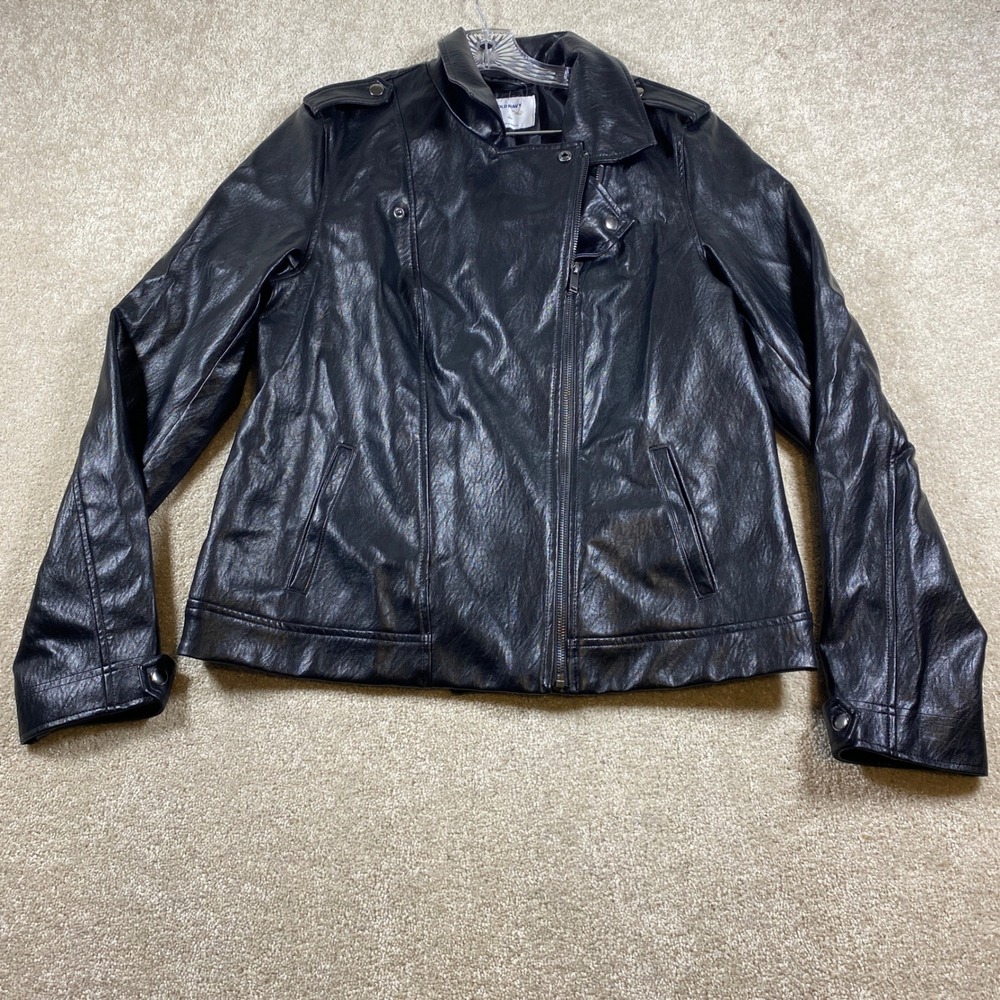 Old Navy Moto Jacket Mens Large Tall Black Faux Leather Asymmetrical Zip Biker